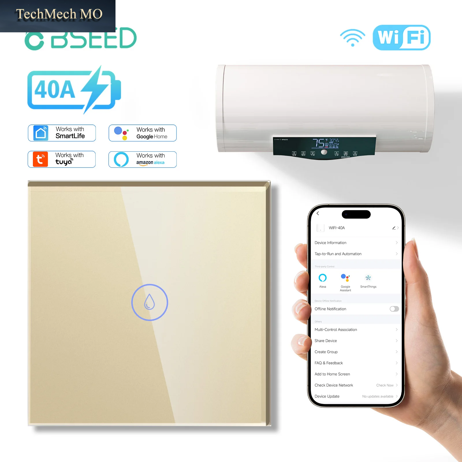 BSEED 40A Smart Wifi Wasser Heizung Kessel Wand Touch Schalter Klimaanlage Timing Funktion Tuya Alexa Google Home Voice Control