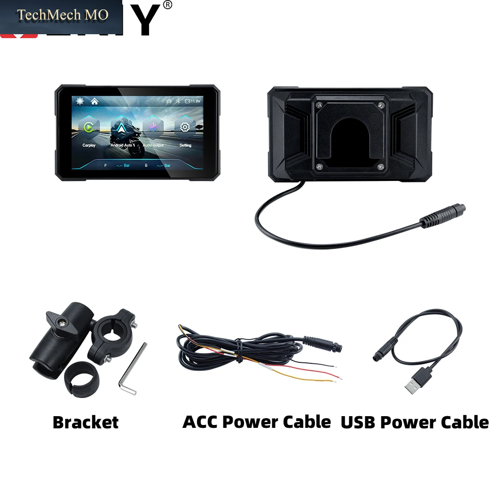 EKIY 5,0 Zoll Kabelloses Carplay Moto Android Auto Tragbares Digitales Armaturenbrett Motorrad-Navigationssystem GPS Abnehmbarer Bildschirm TPMS