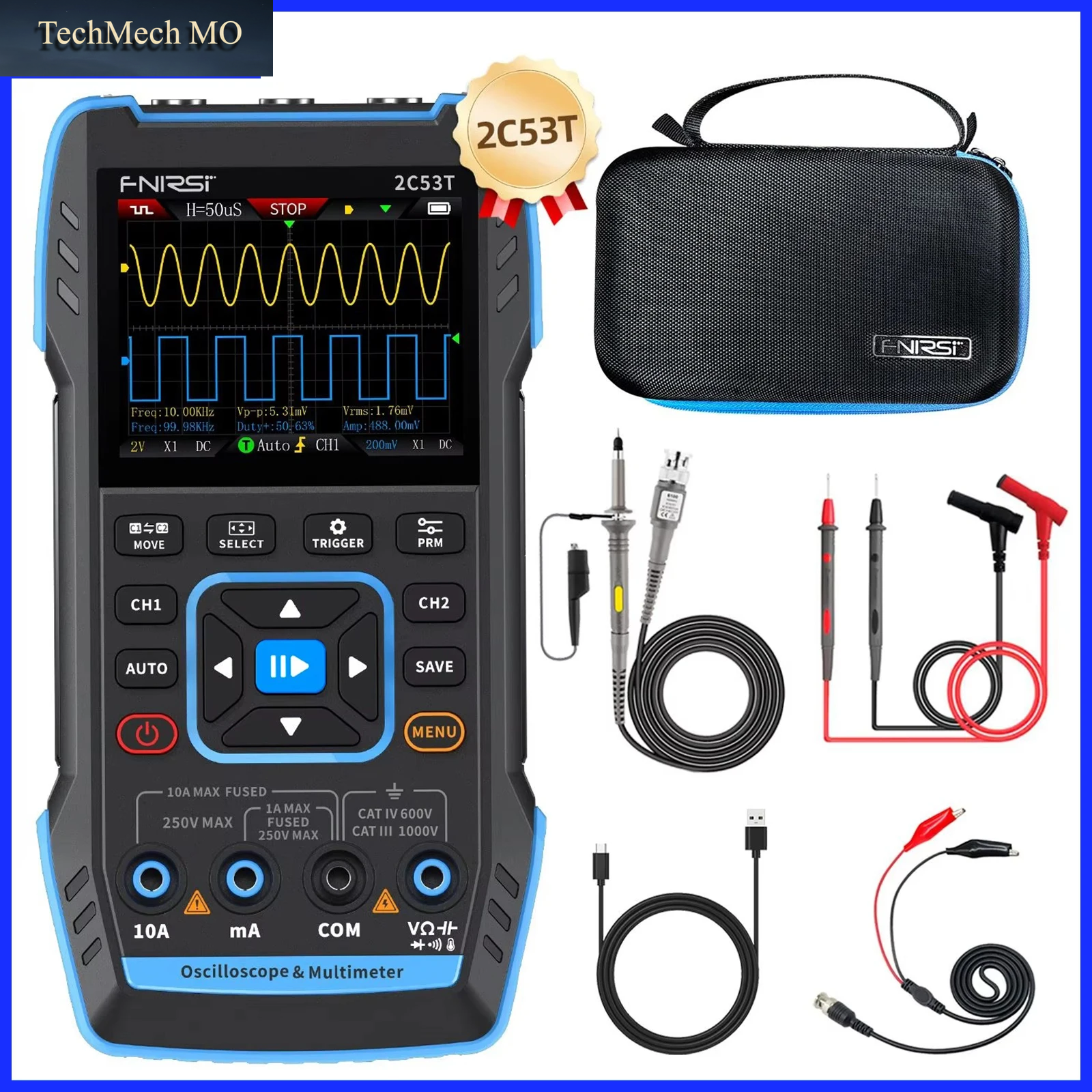 FNIRSI 2C53T Upgrade Handoszilloskop 3-In-1 Multimeter Signalgenerator 50Mhz 250Ms/S Zweikanal Elektronisches Reparaturwerkzeug