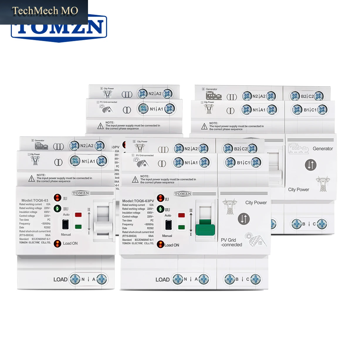 TOMZN Din-Schienen-Mini-Pv-Ats 2P/4P 63A 230V Automatischer Umschalter Für Zwei Stromquellen, Unterbrechungsfrei