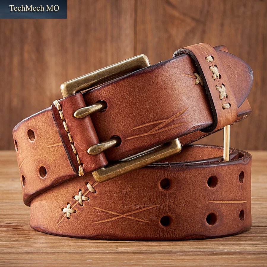 3,8 CM Original Echtes Leder Armee Taktische Gürtel Doppel-Nadel Schnalle Männer Gürtel Gewaschenes Wasser Made Alte Macho Jeans Gürtel