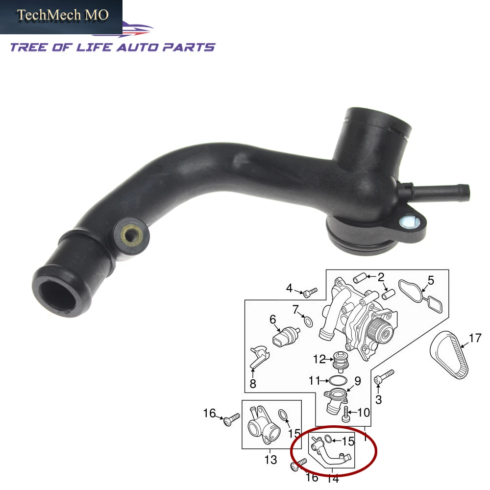 Motorkühlflüssigkeitsauslassflansch Kühlrohr Für VW PASSAT B6 CC JETTA IV EOS GTI BEETLE BJALLA 2.0 TFSI 2005-2015 06J 121 132 E