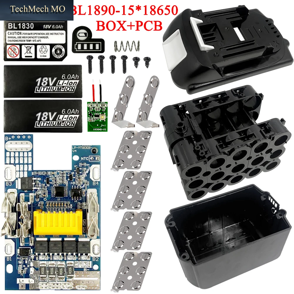 15*18650 Lithium-Batterie-Aufbewahrungsbox Kunststoffgehäuse Ladeschutz-Platine PCB Für Makita 18V Batteriegehäuse