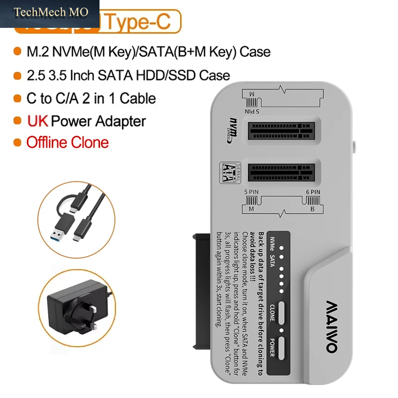 MAIWO 3-Schacht-Dockingstation M.2 Nvme SATA Ssd-Gehäuse Und 2,5 3,5 Zoll SATA Hdd-Gehäuse, Unterstützt 30 TB/8 TB Adapter Für Offline-Klon