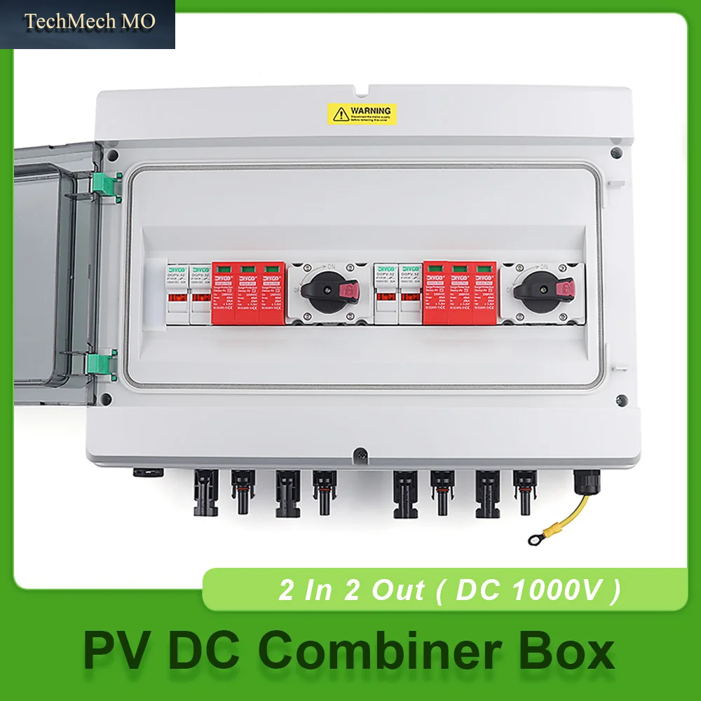 IP65 Pv-Combiner-Box 2 Eingänge 2 Ausgänge 1000V DC Sicherungs-Trennschalter SPD Wasserdichte Staubdichte Box Wandmontierter Überspannungs- Und Blitzschutz