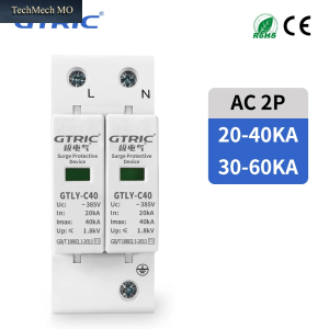 GTRIC 2P AC SPD Überspannungsschutzgerät 220V 385V 30KA 60KA Niederspannungs-Ableitergerät Solar PV Photovoltaik Blitzableiter