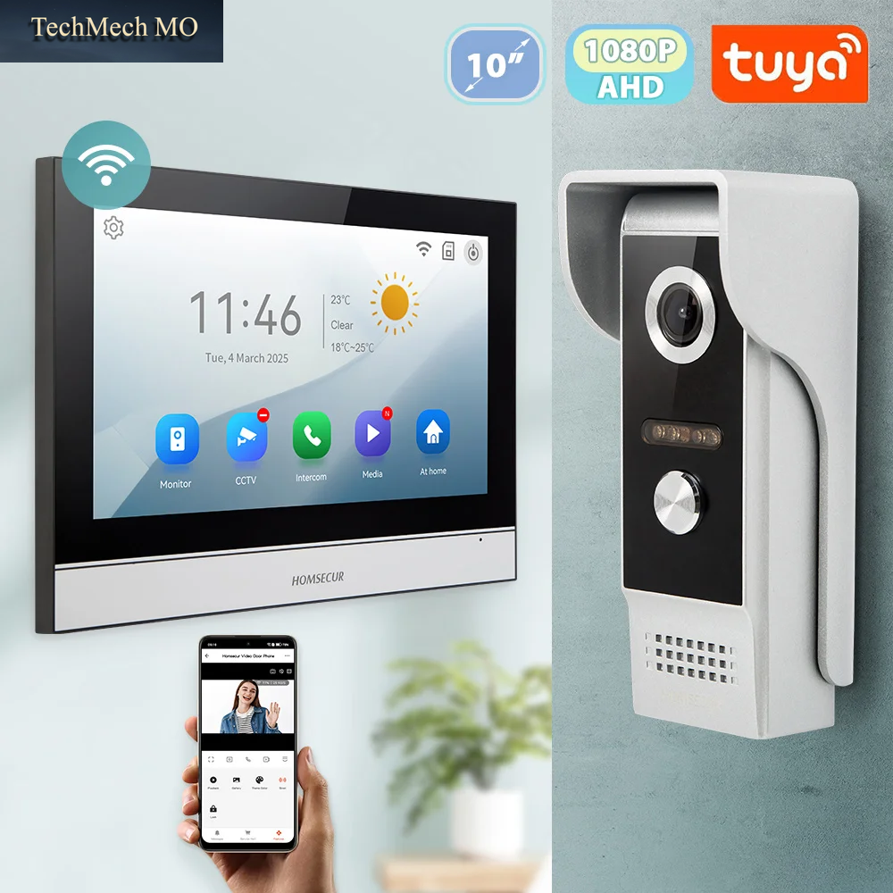 Tuya Smart APP WIFI HD 10-Zoll-Video-Türsprechanlage Entry Intercom System 4-Draht IP65 1080P Türklingelkamera Aufnahme Schnappschuss