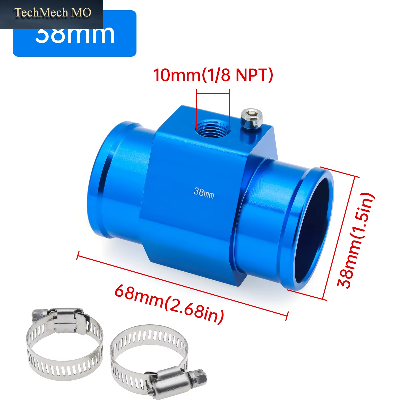 Schwarz / Blau Wassertemperaturanzeige Kühler-Temperatursensor Wasserfühler Rohranschluss 26Mm~40Mm Schlauchadapter Modifikationssensor