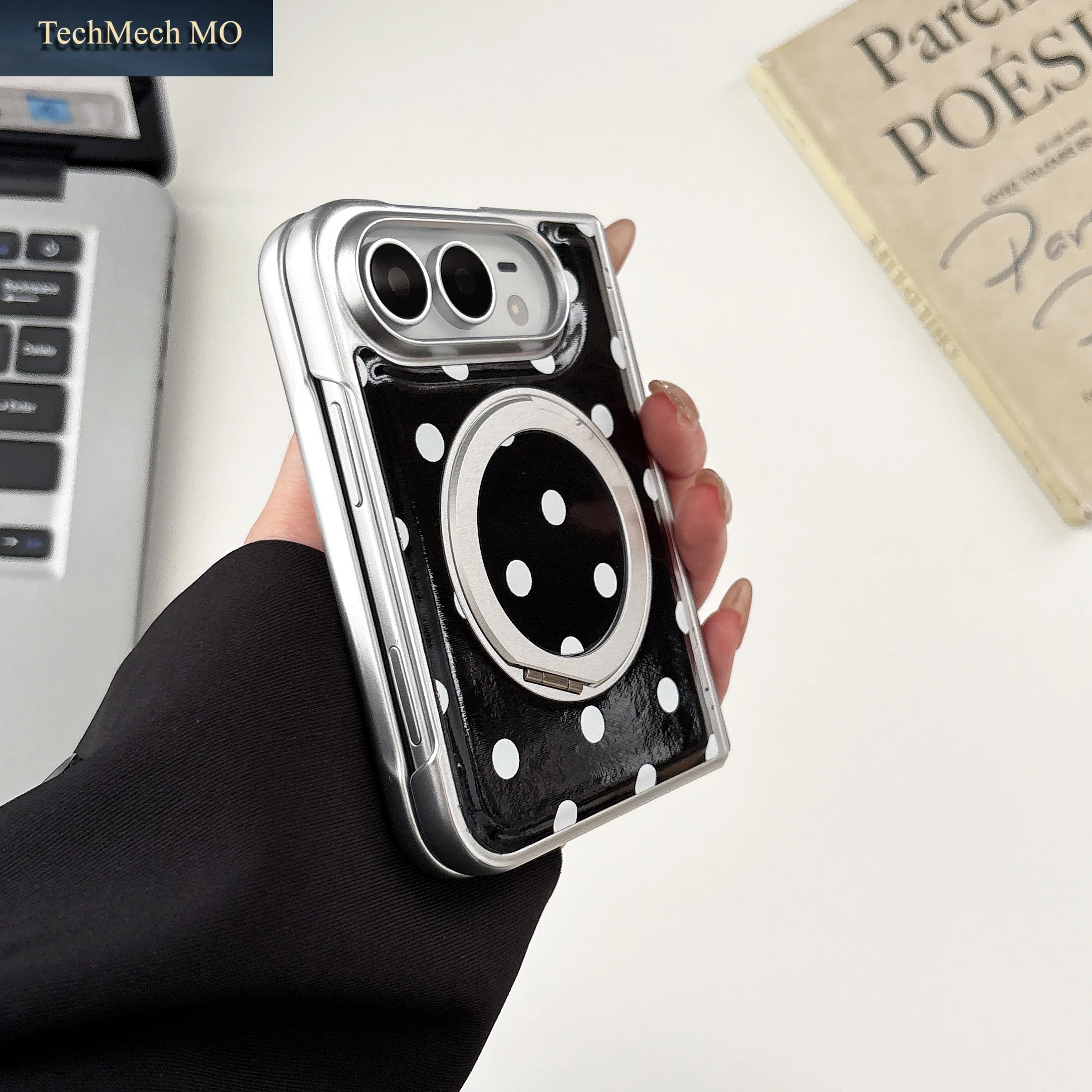 360° Drehbarer Magnetischer Ständer Mit Punktmuster-Lederhülle Für Iphone Ultra 18 Mit Breitem Scharnierschutz Stoßfest Für Magsafe-Hülle