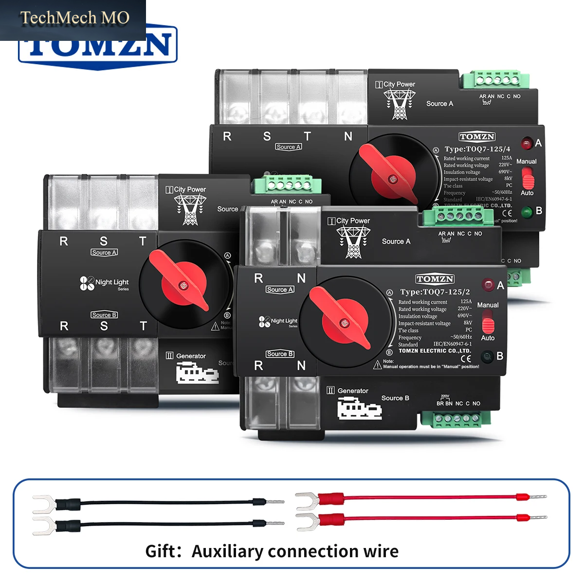 TOMZN Din-Schiene 2P 3P 4P ATS Dual Power Automatischer Transferschalter Elektrischer Wahlschalter Unterbrechungsfreie Stromversorgung 230V 63A 100A 125A Mini