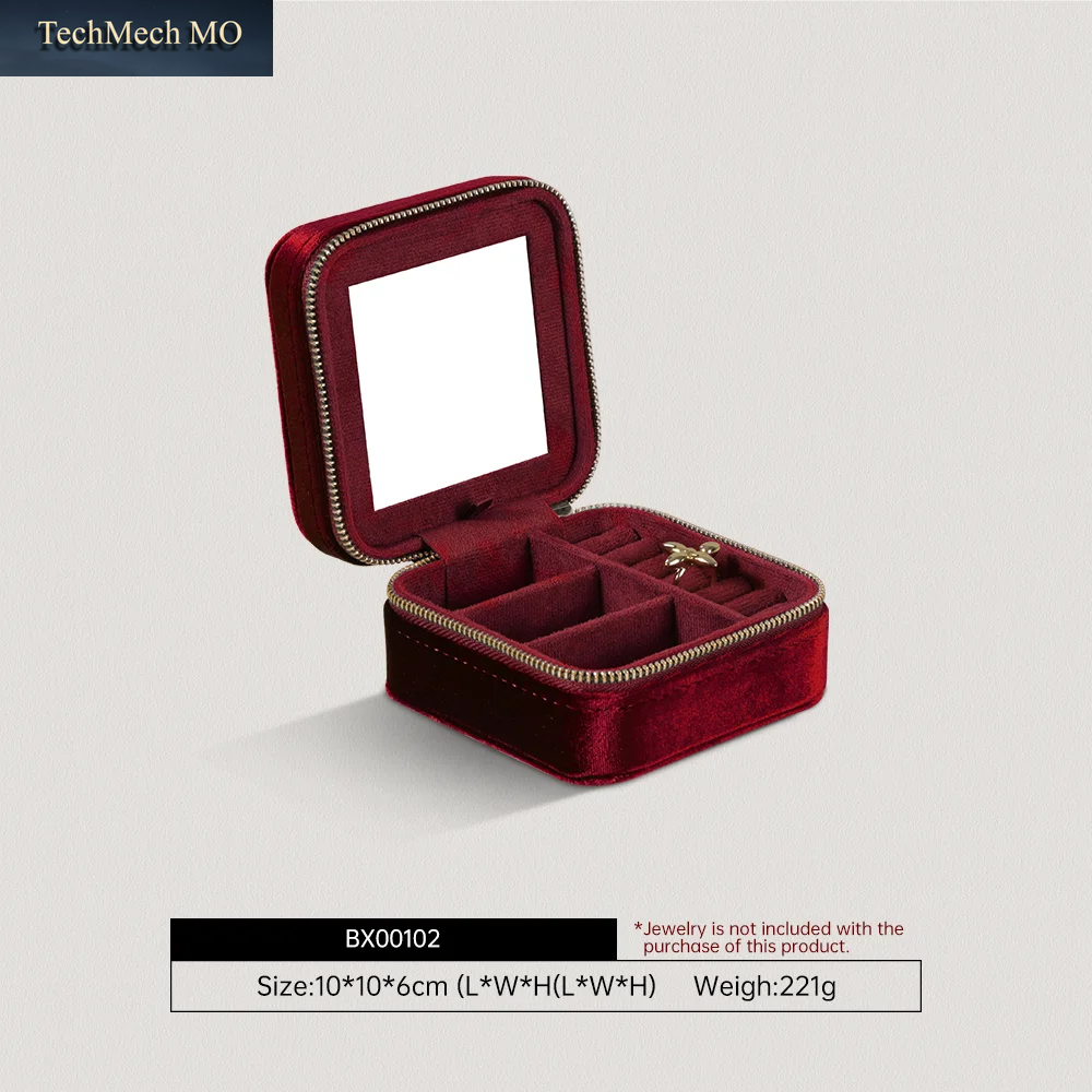 Yinbeini Multifunktionale Samt-Reise-Schmuckbox Mit Spiegel Ring-Ohrring-Anhänger Aufbewahrungsorganizer Tragbare Reißverschluss-Tasche BX001
