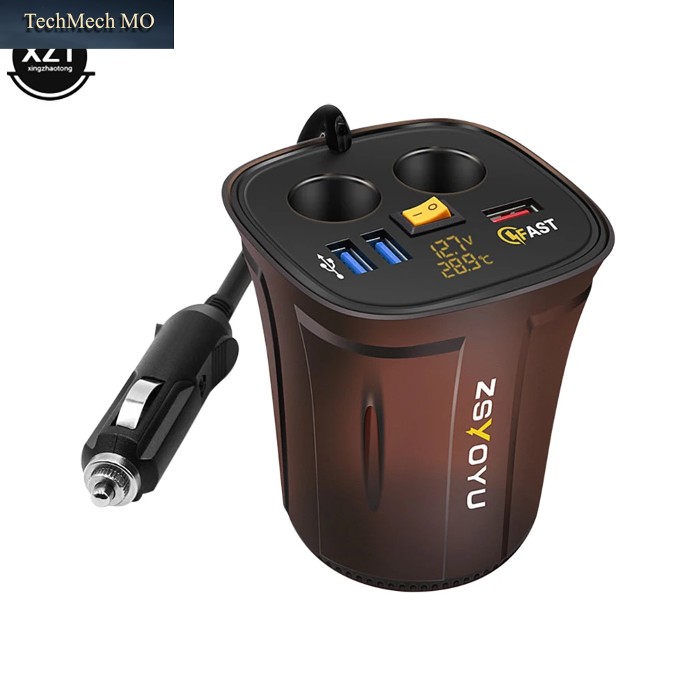 Schnelle QC3.0 USB Tasse Halter Auto Ladegerät Adapter Zigarette Leichter Voltmeter 12V Buchse Display Temperatur Wasserdicht Power Schalter