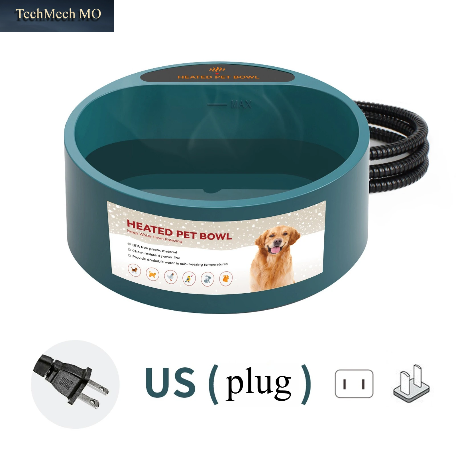 2,2-Liter Beheizter Hundenapf, Liefert Frostfreies Wasser, Tierwasserheizgerät Für Hunde/Katzen/Hühner/Vögel/Haustiere, Grünes Hundezubehör