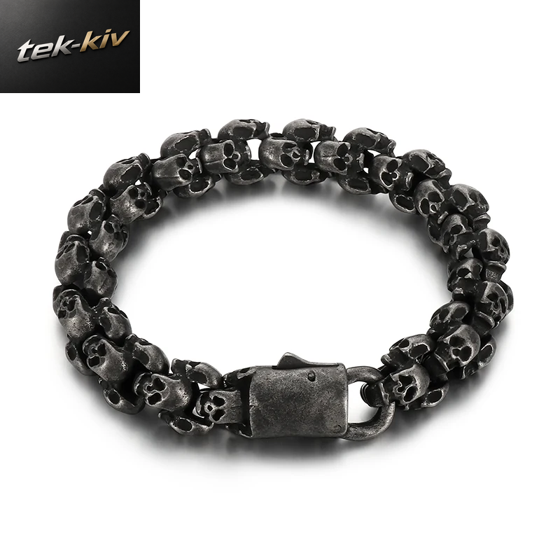 12Mm Matt/Glänzend Schädel Armband & Halskette Schmuck Set-316L Edelstahl-Kb81843-Bd