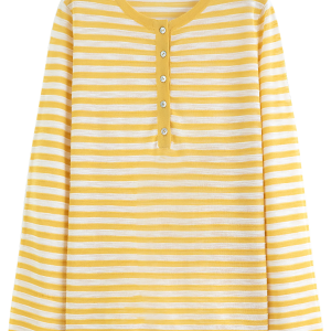 FSLE Gestreiftes Langarm-Cover-Up-T-Shirt Für Damen – Neuheit Sommer/Herbst 2026 – Halboffenes Strickoberteil Im Lockeren Freizeit-Stil
