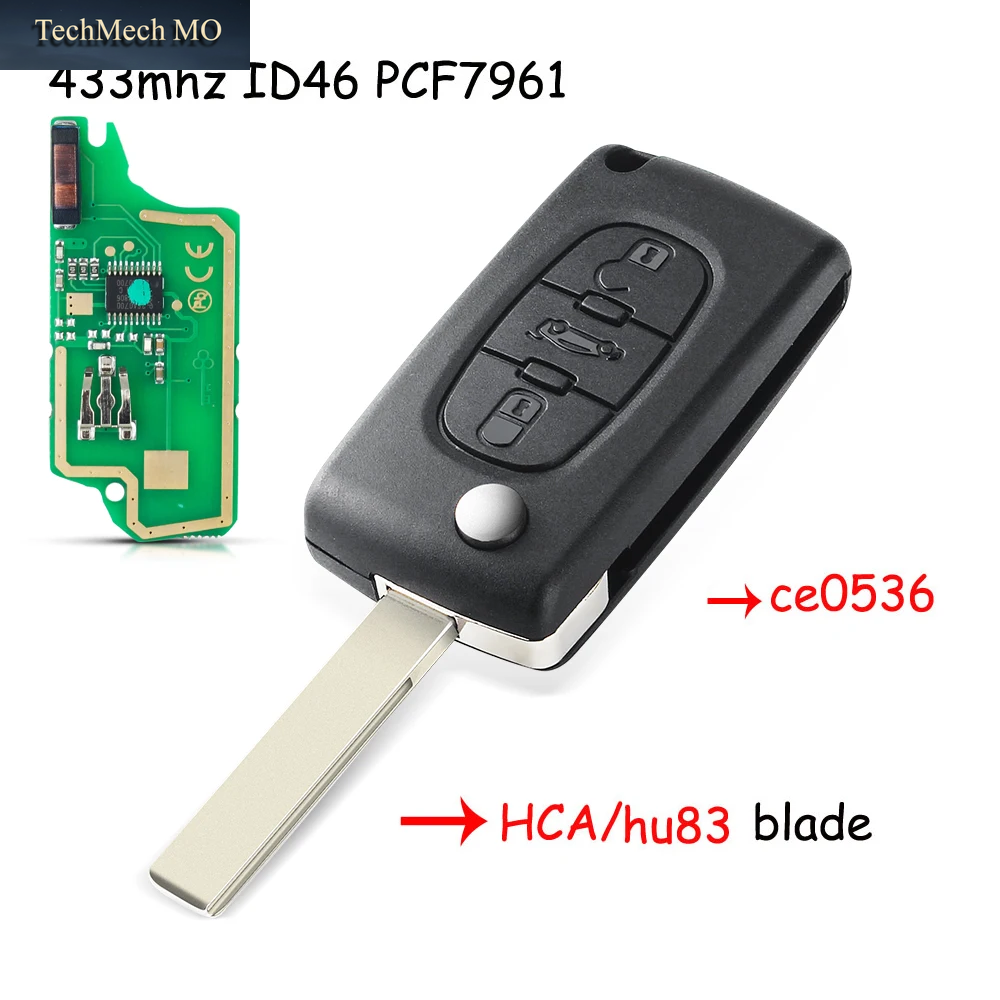 KEYYOU 2/3 Tasten Filp Fernbedienung Auto Schlüssel 433 Mhz Für Citroen C1 C2 C3 C4 C5 Berlingo Picasso Für Peugeot 207 307 ID46 CE0536 CE0523