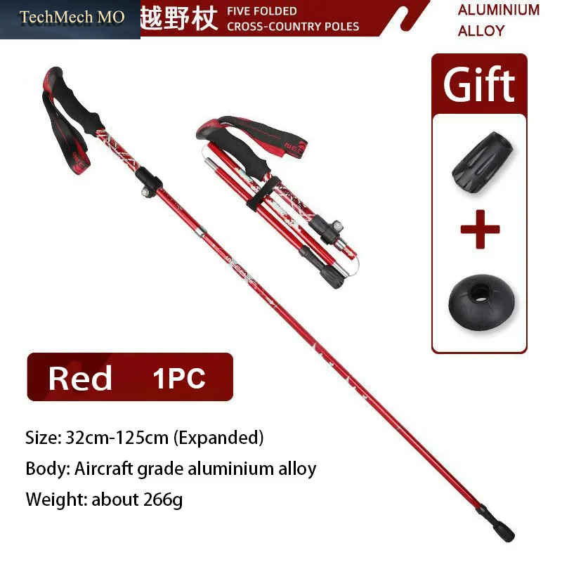 Ultralight Telescopic Trekking Poles Hiking Sticks Nordic Walking Trail 5 Section Collapsible Portable Outdoor Alpenstock