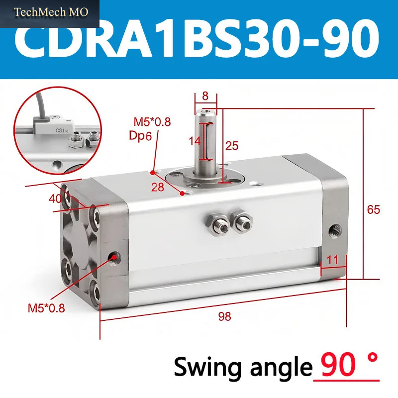 Rotations-Schwenkzylinder CDRA1BS Pneumatischer Zylinder Mit Hohem Drehmoment, Zahnstangengetriebe, Winkelverstellbar CDRA1BSU30/50/63/80/100-90 Grad 180 Grad