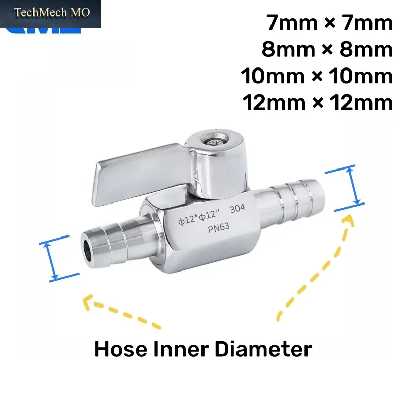 Schlauchtülle, Mini-Kugelhahn, Sanitärqualität 304, Edelstahl 7 Mm, 8 Mm, 10 Mm, 12 Mm, Gas, Wasser, Öl, Schlauch, Hautverbindung, Mikroventil
