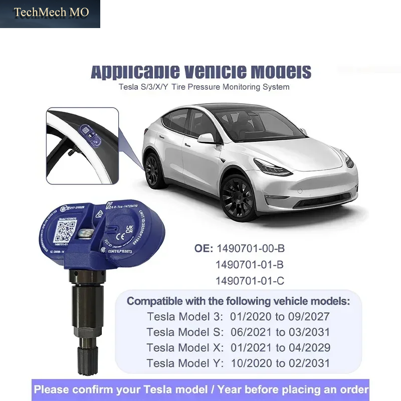 Für Tesla Modell 3 Y S X 2020-2024 Reifendruckkontrollsensoren BLE Bluetooth TPMS Sensor Ersetzt 1490701-01-B 1490701-01-C