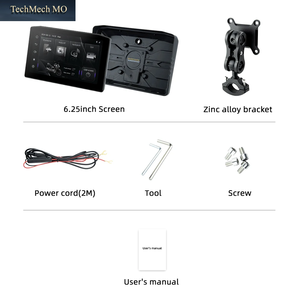 EKIY 6,25" Wireless Carplay Moto Android Auto Tragbares Digitales Armaturenbrett Diebstahlschutz Abnehmbarer Bildschirm GPS Motorrad Navigation