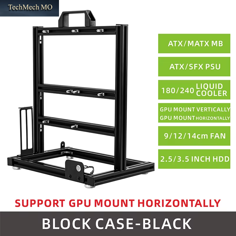 Blockcase Aluminum Open Frame Case Support ATX/M-ATX Mainboard GPU Mount Horizontally 240 Water Cooler Gaming Cabinet