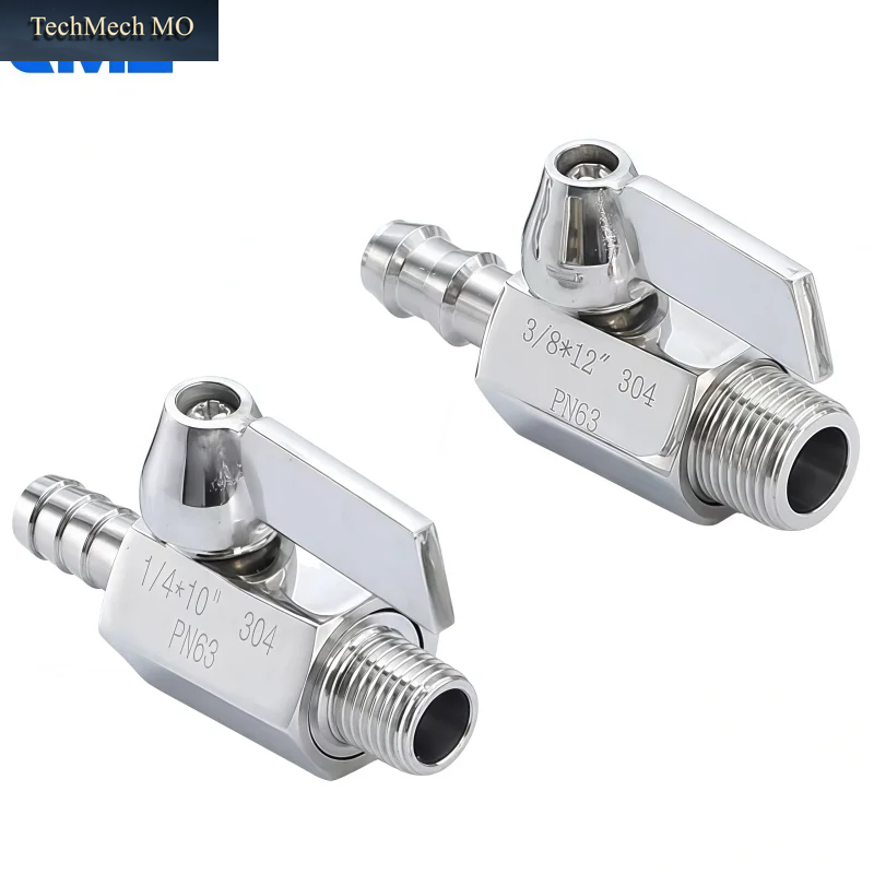 304 Edelstahl Sanitär 8Mm 10Mm 12Mm Schlauchanschluss 1/8" 1/4" 3/8" 1/2" BSP Außengewinde Innengewinde 2-Wege Mini-Kugelhahn Gerade