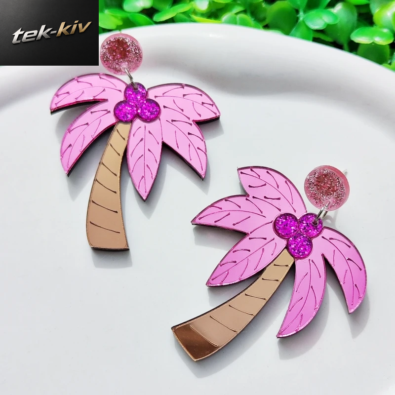 KUGUYS Tropische Acryl-Kokosnuss-Ohrringe, Spiegel, Palme, Tropfen, Sommer, Strand, Schmuck, Boho, Damenmode-Accessoire