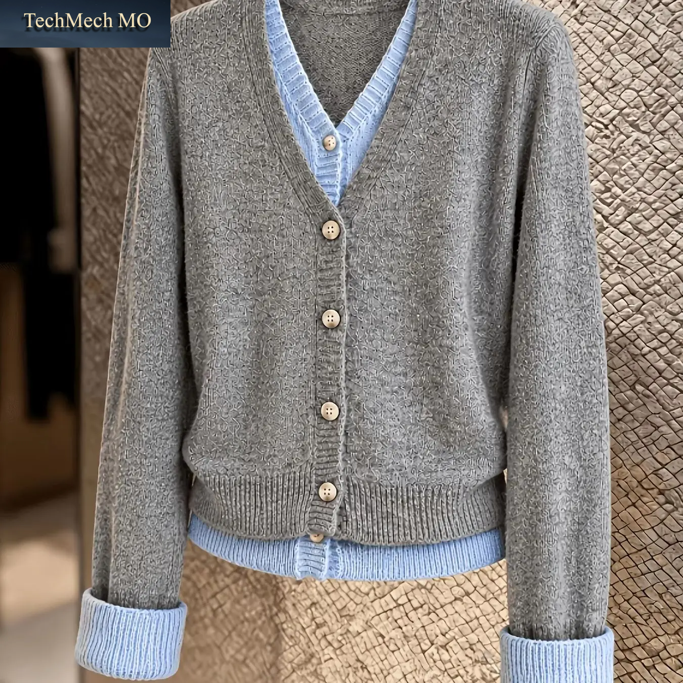 Neuheit Herbst Winter Farbblock-Strickjacke Im Zweiteiler-Look, V-Ausschnitt, Retro-Lazy-Style, Lockerer Lässiger Strickpullover, Modisch