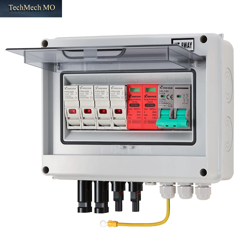 Solar-Pv-Combiner-Box Mit Vollkupferdraht-Blitzschutz 2-In-1-Ausgang DC 600V Sicherung MCB SPD Wasserdichte Box IP65
