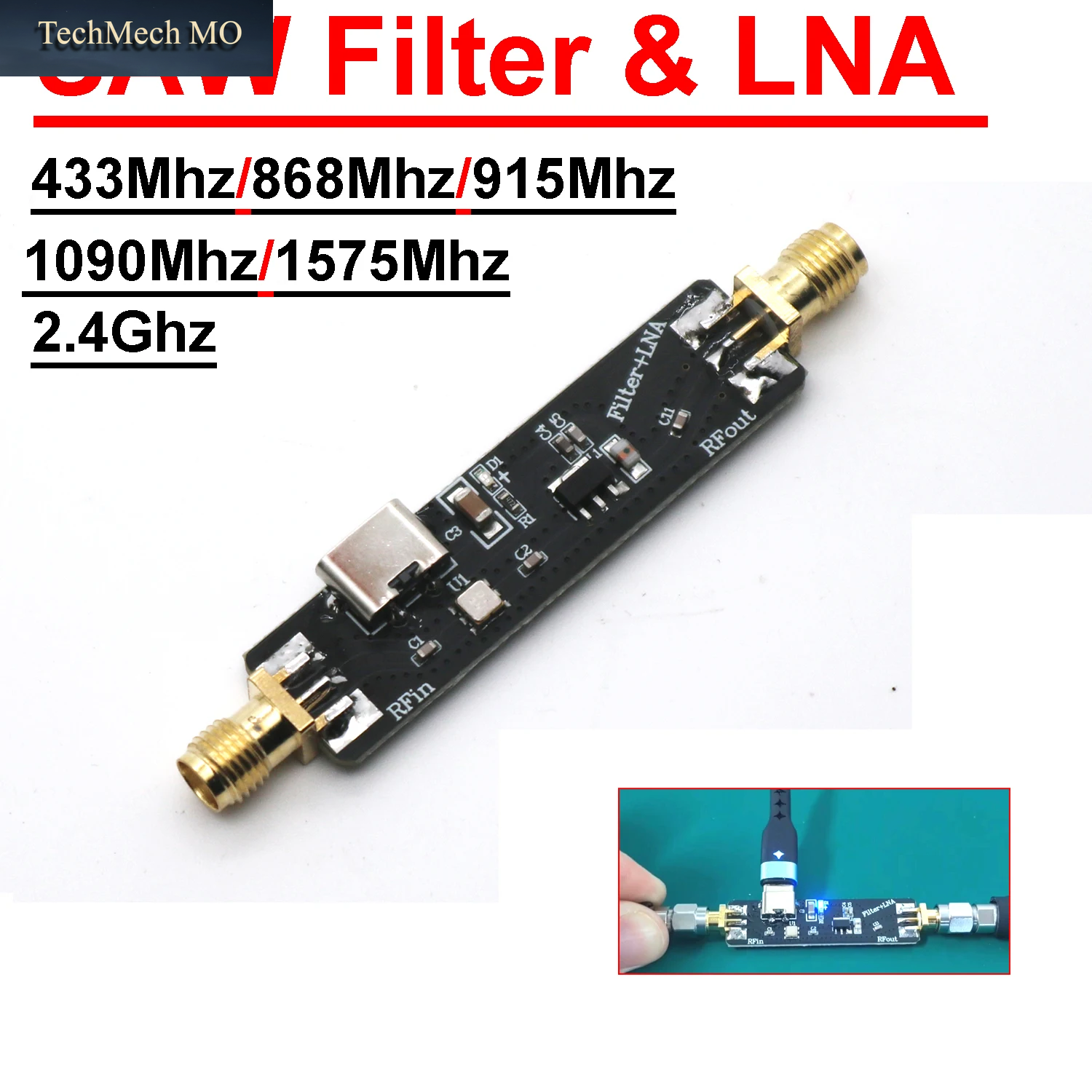 Aktiver Saw-Filter Und Lna-Hf-Low-Noise-Verstärker 433 Mhz 868 Mhz 915 Mhz 1090 Mhz 2,4 Ghz WIFI SDR ADS-B LORA Helium Miner Walkie Talkie