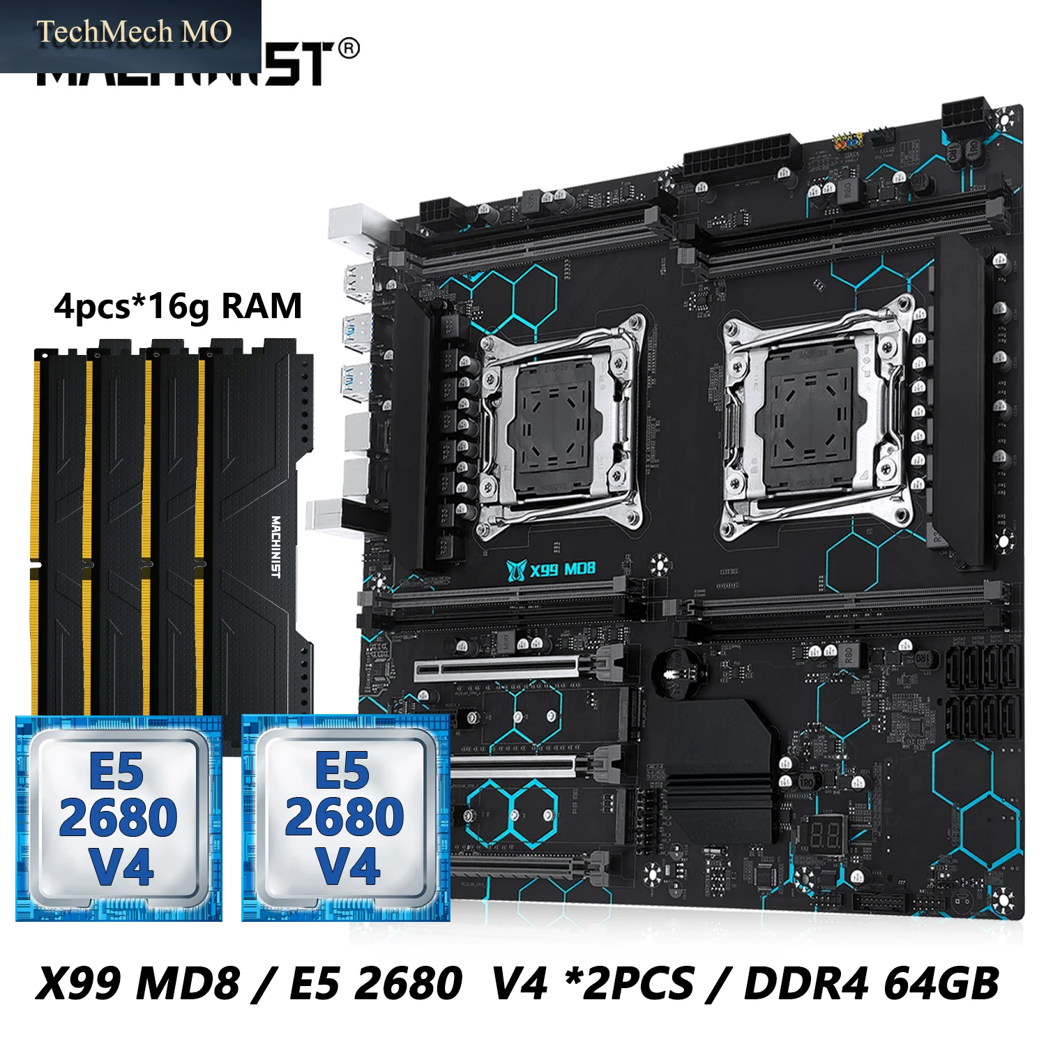 MACHINIST X99 MD8 Dual-Cpu-Motherboard Optionales Kit-Set Intel Xeon E5 2680 V4 LGA2011-3 DDR4 32GB RAM C612-Chip Server-Computer