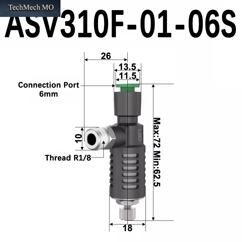 Schnelles Auslass-Drosselventil ASV410F-02-08S/ASV510F-03-10S Schnelles Auslassventil Mit Einstellbarem Asv310F-01-06Sle