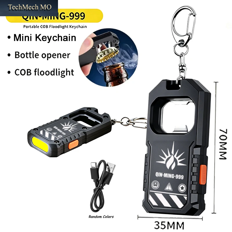 Leistungsstarke Mini COB LED Schlüsselanhänger-Taschenlampe USB-C Wiederaufladbare Hängende Arbeitsleuchte Wasserdichte Schlüsselring-Camping-Wander-Taschenlampe