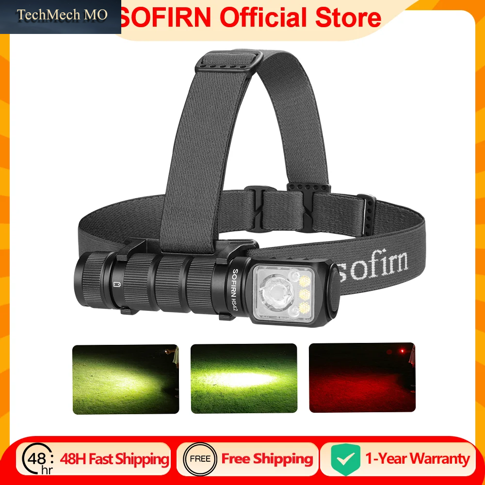 SOFIRN HS42 2100 Lm Stirnlampe 18650 USB C Wiederaufladbare Rote Led-Taschenlampe SST40 LED Edc-Taschenlampe Mit Magnet Für Camping