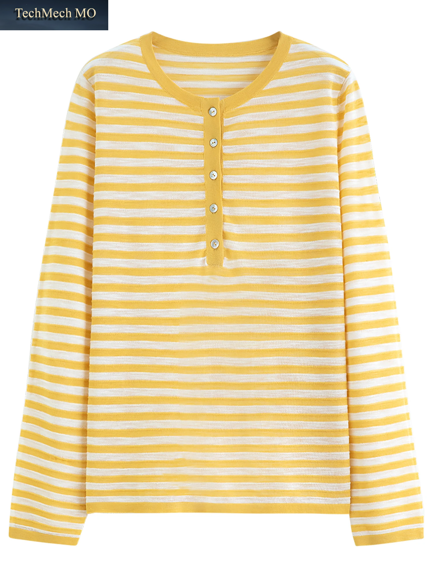 FSLE Gestreiftes Langarm-Cover-Up-T-Shirt Für Damen – Neuheit Sommer/Herbst 2026 – Halboffenes Strickoberteil Im Lockeren Freizeit-Stil