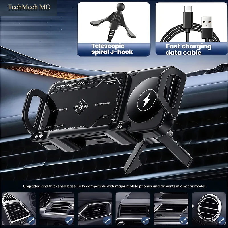 Vyvylabs Auto-Handyhalterung 15W Kabelloses Ladegerät Automatische Klemmung 360° ° Drehbare Lüftungshalterung Für Faltbare Handys Und Tablet-Zubehör