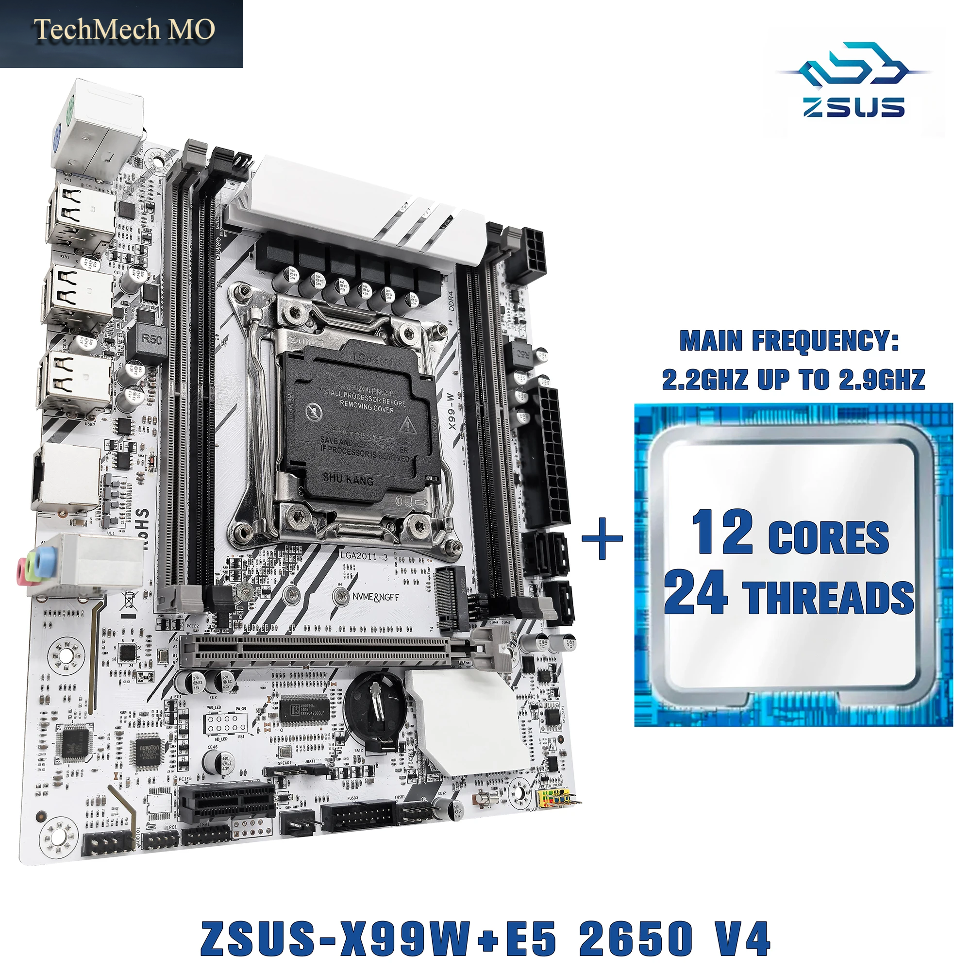 X99-W ZSUS Motherboard-Set-Kit Mit LGA2011-3 Xeon E5 2650 V4 Cpumemory NVME M.2 SATA