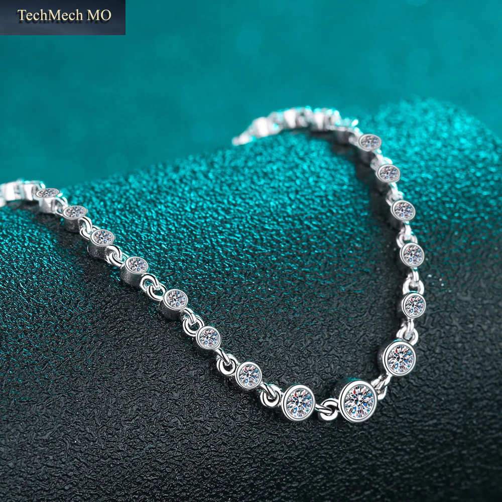 KNOBSPIN D VVS1 Moissanit-Tennisarmbänder Für Frauen, Runder Labordiamant, GRA 925Er Sterlingsilber, 18 Karat Zierliches Armband, Geschenkschmuck