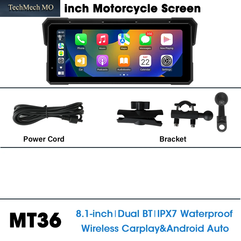 Jansite 8,1 Zoll Motorrad-Carplay 4K+1080P Dual-Objektiv IPX7 Wasserdicht Kabelloses Carplay Und Android Auto Moto Gps-Navigationssystem