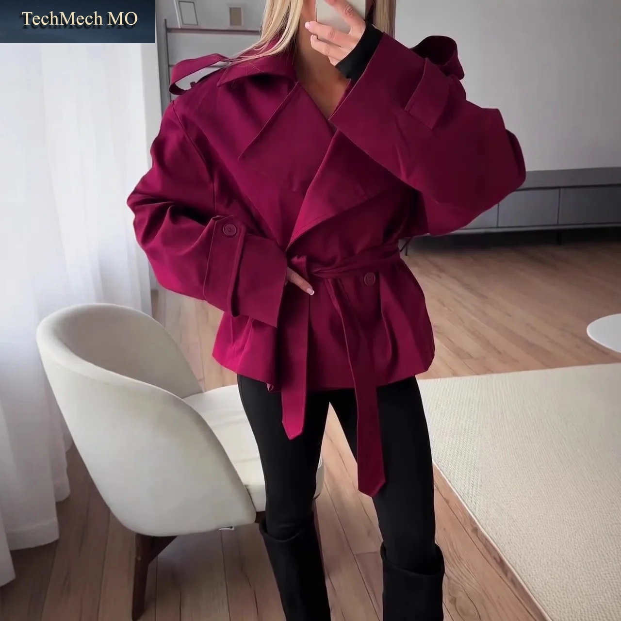 F Neue Mode Lace up Abgeschnitten Trenchcoat Frauen Revers Lange Ärmel Breite Schulter Windjacke Herbst Pendeln Täglichen Jacken