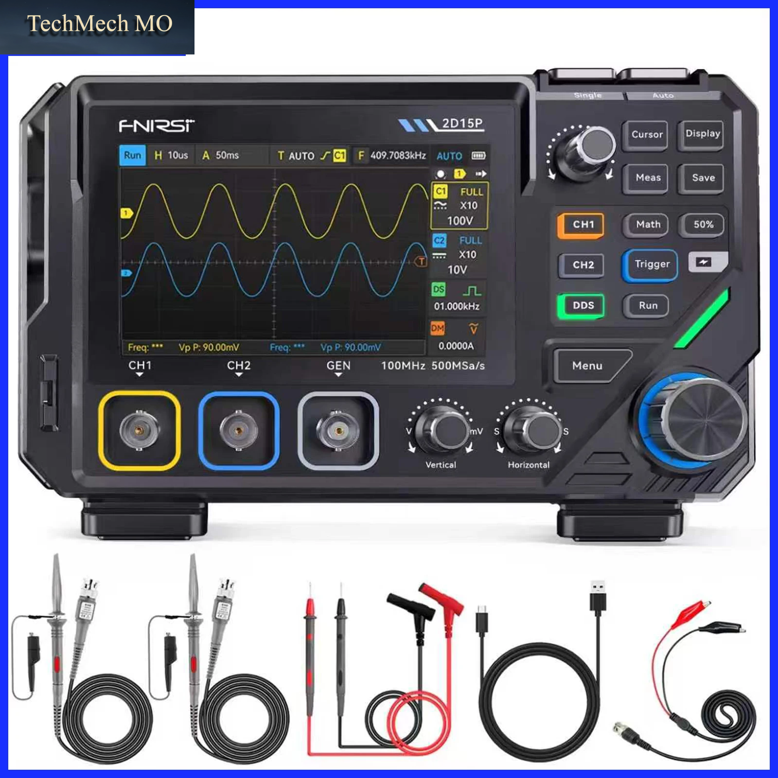 FNIRSI 2D15P Touchscreen-Oszilloskop Multimeter Signalgenerator 3-In-1 2-Kanal 100Mhz 500Msa/S 20000 Counts Elektronisches Reparaturwerkzeug