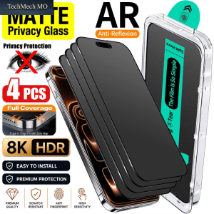 4Pcs Frosted Anti-Spy Tempered Glass Screen Protector,For Iphone 18 Pro Max 18 Pro 18 with Automatic Alignment Film Tray