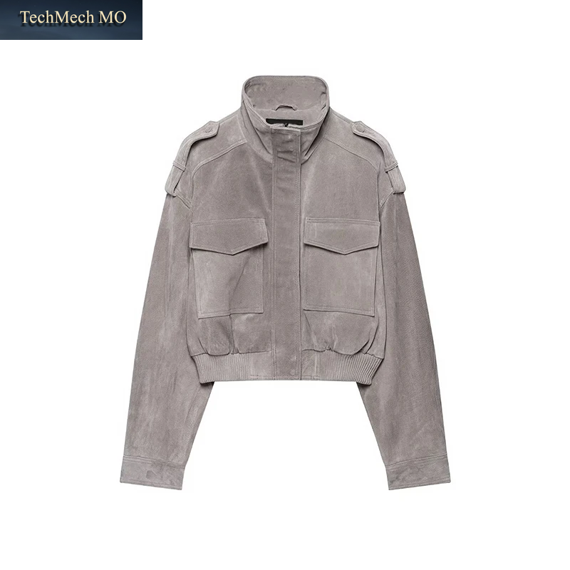 Kurze Damenjacken Aus Kunstwildleder Mit Schulterklappen, Mehreren Taschen, Lockerem Schnitt, Langen Ärmeln, Vintage-Streetwear, Herbst 2026, Lässiger Kurzmantel