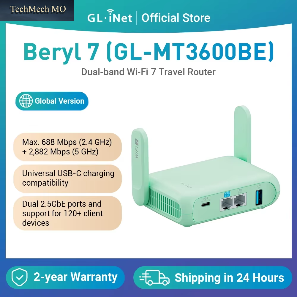 Gl.Inet Gl-Mt3600Be(Beryl 7) Dual-Band Wi-Fi 7 Kabelloser 2,5G Router, Mini Tragbarer Vpn-Router WLAN Für Auto, Reisen, Geschäft