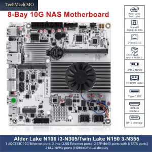 Topton 10G 8-Bay NAS Motherboard Intel Core I3-N300 N150 2*SFF-8643 Zu 8*SATA 2Xnvme PCIEX1 DDR5 Mini ITX Firewall Mainboard
