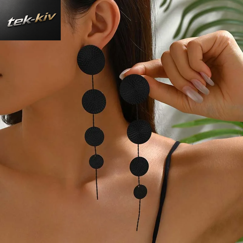 Mode Gold Farbe Rund Anhänger Ohrringe Für Frauen Übertrieben Metall Lange Quaste Runde Geometrische Ohrringe Schmuck Geschenke