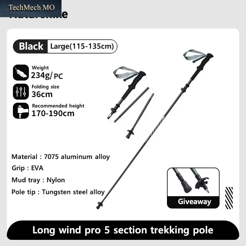 Naturehike Gale UL PRO Trekkingstock Aus Kohlefaser 7075-Aluminiumlegierung, Faltbarer Stock, Leichte Outdoor-Kletter-Gehstöcke