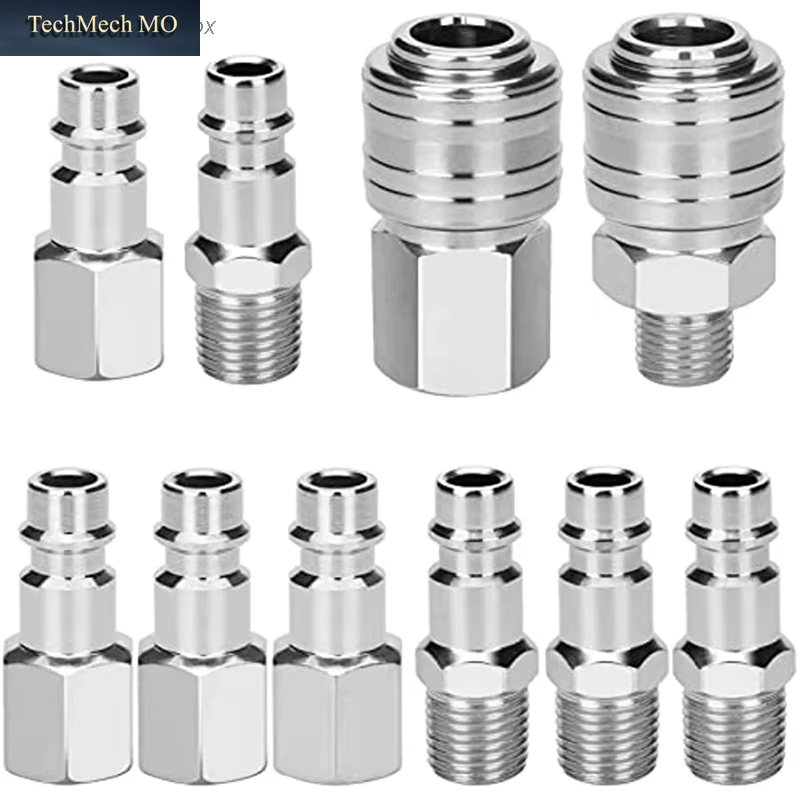 10-Teiliges Euro-Luftkompressor-Anschlussset – 1/4-Zoll-Bsp-Stecker/Buchsen-Kupplungen, Schnellverschluss, Verzinkter Stahl, Rostbeständig