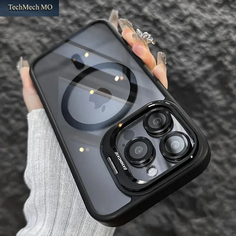 Luxuriöse Magnetische Stoßfeste Handyhülle Für Iphone 16 15 14 13 12 17 18 Pro Max Mit Magsafe-Funktion, Ständer Und Glaslinsenschutz.